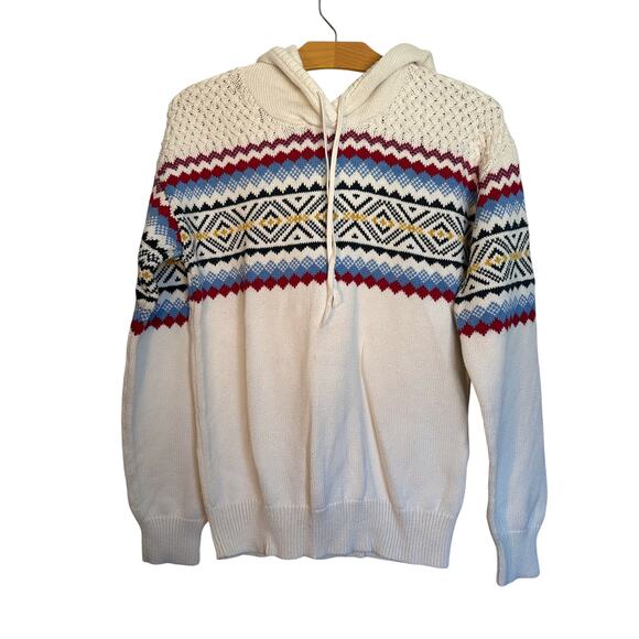 Normal Brand Apres Knit Hoodie Geometric Fair Isle Sweater Nordic Cabin Size L - Picture 1 of 8